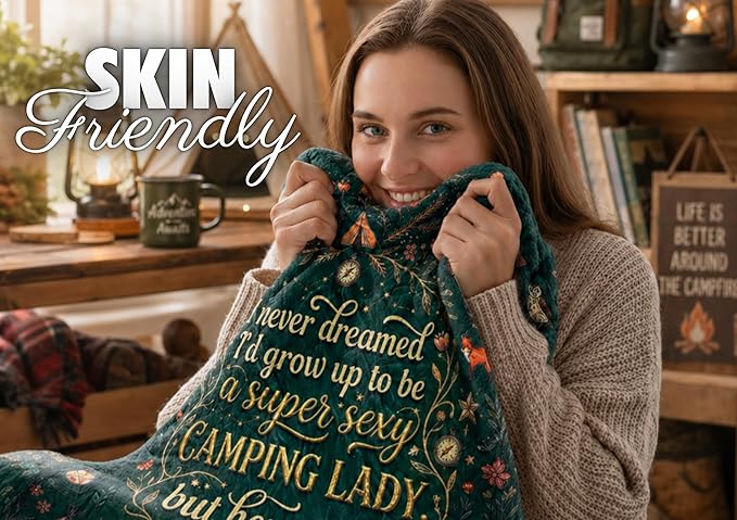 Camping Gifts for Women Men Lovers Throw Blanket, Happy Campers Decor Outdoor, RV Campsite Travel Hiking - Lady, 50" x 65"