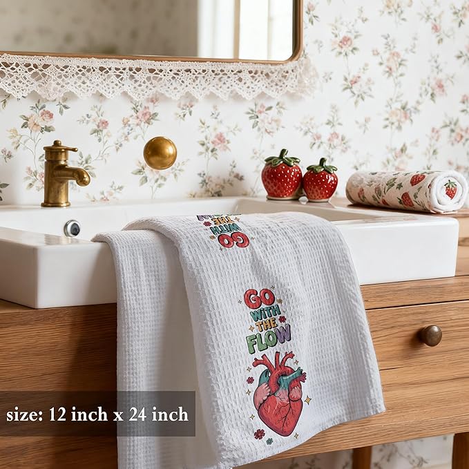 Retro Comfort Go with The Flow Boho Towels 16x24,Nurse Appreciation Gifts，Cardiac Nursing Gifts，CVICU Nurse Gift