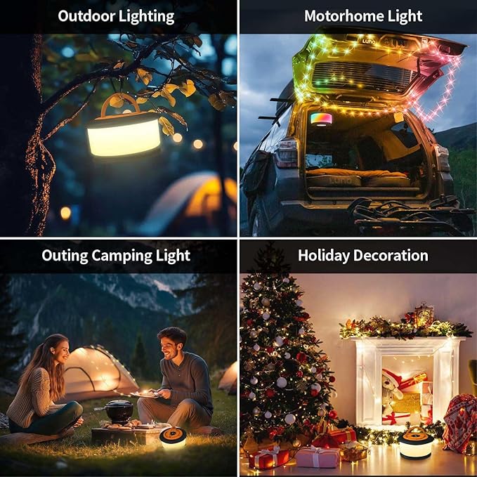 Zocelight Camping String Lights,2 in 1 Upgraded 32.8FT Rechargeable Tent Lights String with 19 Lighting Modes,Quick Storage，Portable LED Lamp for Bedroom Yard Decor Christmas Camping Essentials