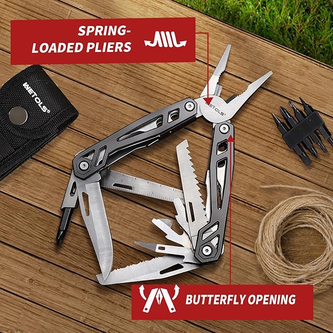 Father‘s Day Gifts for Men Dad Him, WETOLS 21-in-1 Multitools with Pocket Knife, Stainless Steel Self-locking Pliers with 8 Screwdriver Bits, Multi Tool Survival Gear, EDC Knife with Pouch for Outdoor