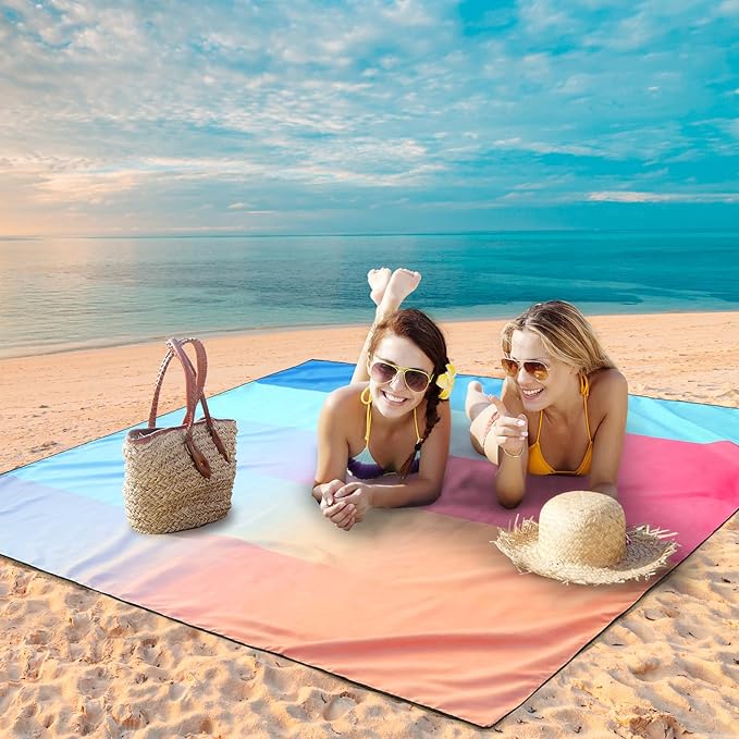 WIWIGO Beach Blanket Waterproof Sandproof Beach Mat 79" X 83"/10'x9'for 2-8 Adults Quick Drying Outdoor Picnic Mat Beach Accessories for Travel, Camping, Hiking