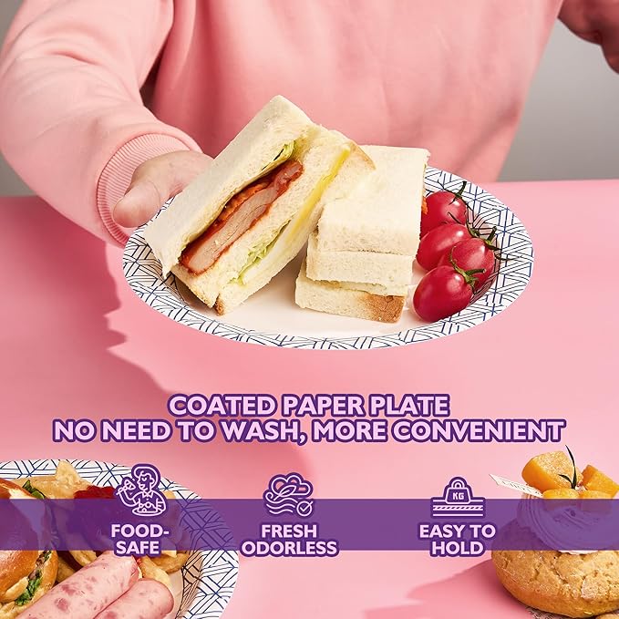 Disposable Paper Plates 8.5 Inch 300 Count, Soak Proof and Cut Resistant Heavy Duty Paper Plates Bulk for Parties, Picnics, Camping, and Everyday Meals