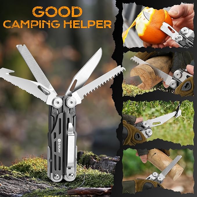 BIBURY Multitools BI2038C, 22-in-1 Stainless Steel Pocket Knife with Scissors, Foldable Self-locking EDC Multi tools Pliers with Sheath for Outdoor Hunting Survival Camping Simple Repair