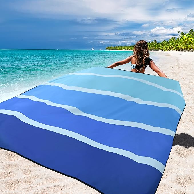 WIWIGO Beach Blanket Waterproof Sandproof Beach Mat 79" X 83"/10'x9'for 2-8 Adults Quick Drying Outdoor Picnic Mat Beach Accessories for Travel, Camping, Hiking
