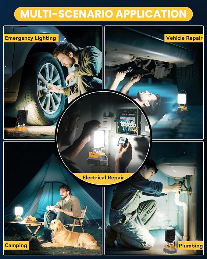 Ecarke 2 PCS Cordless LED Work Light Compatible with DeWALT 20V: 112W 11200LM Flashlight with USB & Type-C Charging Output Port, Portable Battery Flood Light Job Site, Camping, Battery Not Included