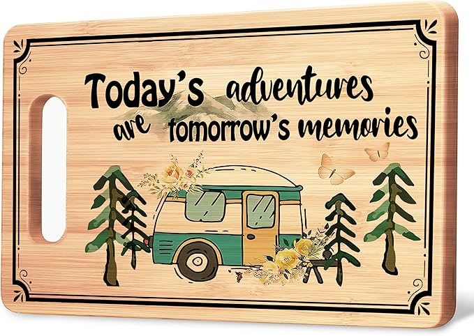 Camping Lover Gifts Cutting Chopping Board, Camper Gifts for Women Men, Today's Adventures Are Tomorrow's Memories Bamboo Cutting Boards for Kitchen