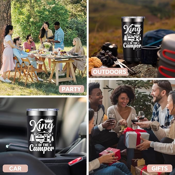 RV Camping Gifts for Men Women - Cool Christmas Gifts for RV Owners - Gift Ideas for Enthusiasts, Owners, Outdoors, Camping - King of the Camper - 20oz Tumbler