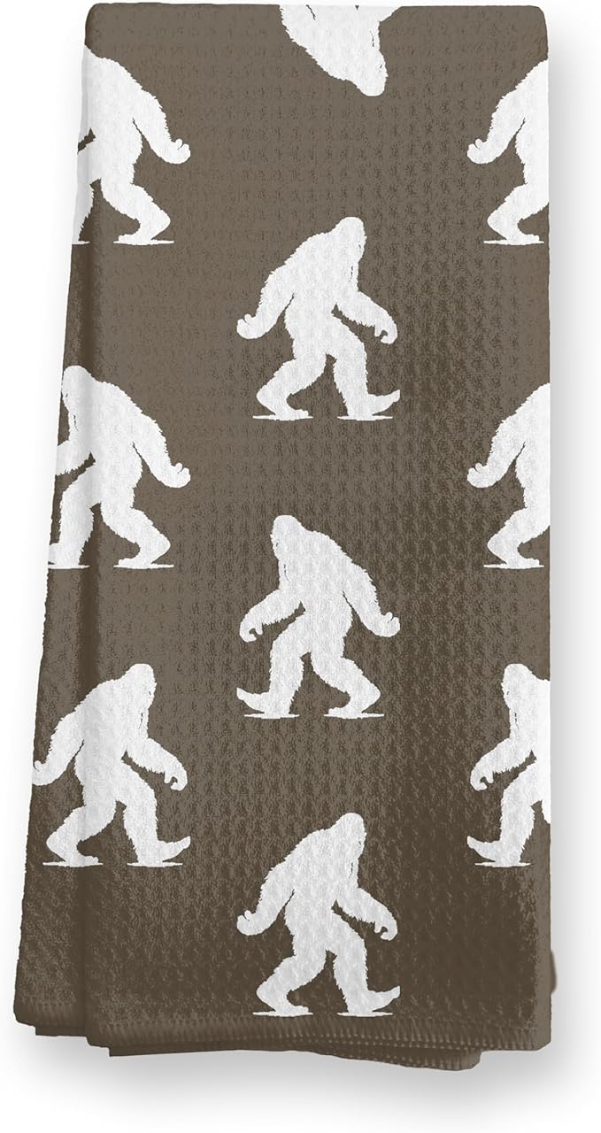 Abstract Retro Sasquatch Kitchen Towels, Sasquatch Gifts Dish Tea Towels for Kitchen Decor, Gifts for Hiking Camping Lovers Hand Towel for Bathroom Decor, 16x24 Inch, (Coffee Brown and White)
