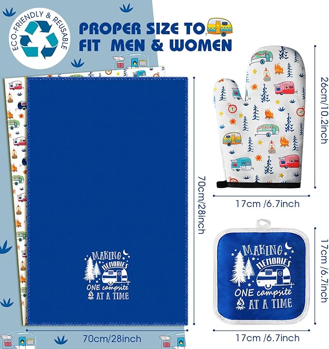 CHENGU 4 Pcs Camping Dish Towel Pot Holder Oven Mitt Gifts Camping Must Have Accessories Essential Making Memories One Campsite at a Time RV Kitchen Towel Absorbent Soft Hand Dishcloth