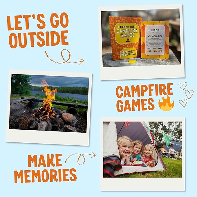 Scratch 'Ems Campfire Games | 42 Scratch Off Cards for Outdoor Summer Fun | Camping Card Games for Kids & Family | Screen-Free Entertainment, Perfect Camping Gifts for Kids & Family