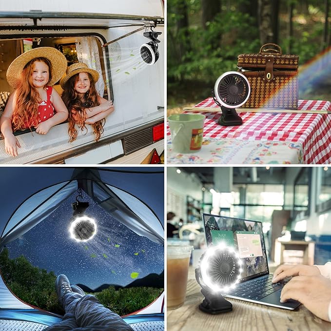Lepro Rechargeable Camping Lantern with Fan, Camping Essentials, 2 Lighting Modes, 3 Speed Settings Fan, Tent Light with Hanging Hook for Camping, Hiking, Hurricane, Emergency, Outages