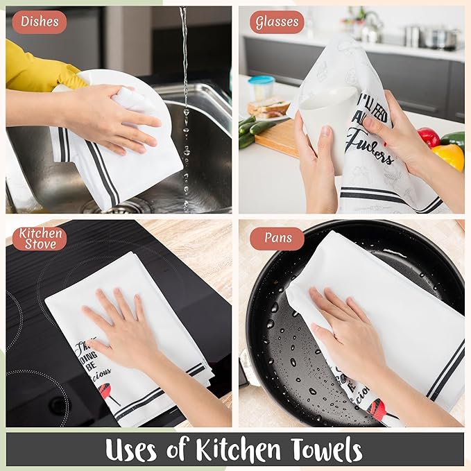 R HORSE 5Pcs BBQ Grilling Dish Towel Funny Barbecue Cooking Absorbent Kitchen Dishcloth Grilling Themed Cleaning Dishcloth Bar Hand Towel Gifts for Chef Men Women Housewarming