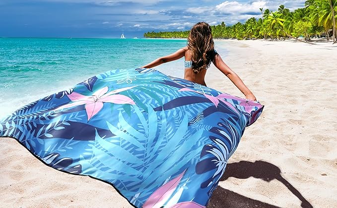WIWIGO Beach Blanket Waterproof Sandproof Beach Mat 79" X 83"/10'x9'for 2-8 Adults Quick Drying Outdoor Picnic Mat Beach Accessories for Travel, Camping, Hiking