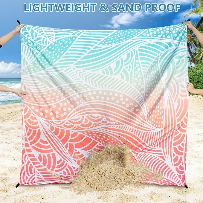 WIWIGO Beach Blanket Waterproof Sandproof Beach Mat 79" X 83"/10'x9'for 2-8 Adults Quick Drying Outdoor Picnic Mat Beach Accessories for Travel, Camping, Hiking