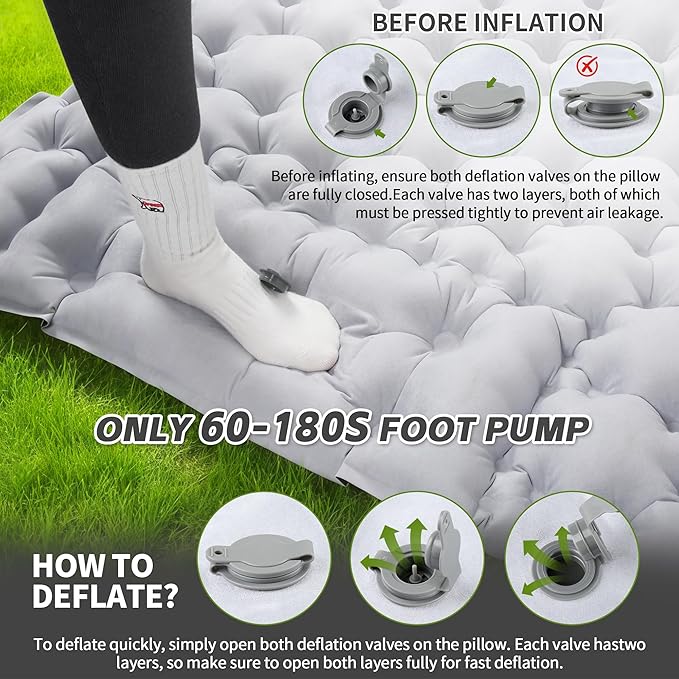 HiiPeak Double Sleeping Pad for Camping - Suede Top Camping Mattress with Pillow, Built-in Foot Pump, Compact Inflatable 2-Person Portable Mat for Backpacking, Hiking, Car Traveling, Beach, Tent