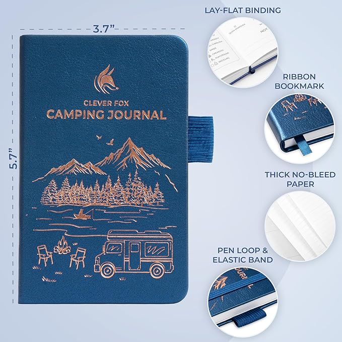 Clever Fox Camping Journal Pocket – Camping Log Book & Outdoor Adventure Journal – RV Travel Log Book – Gifts, Accessories & RV Essentials for Travel Trailers, 14 Trips, 3.7x5.7” (Mystic Blue)