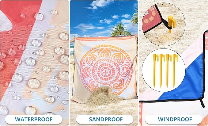 WIWIGO Beach Blanket Waterproof Sandproof Beach Mat 79" X 83"/10'x9'for 2-8 Adults Quick Drying Outdoor Picnic Mat Beach Accessories for Travel, Camping, Hiking