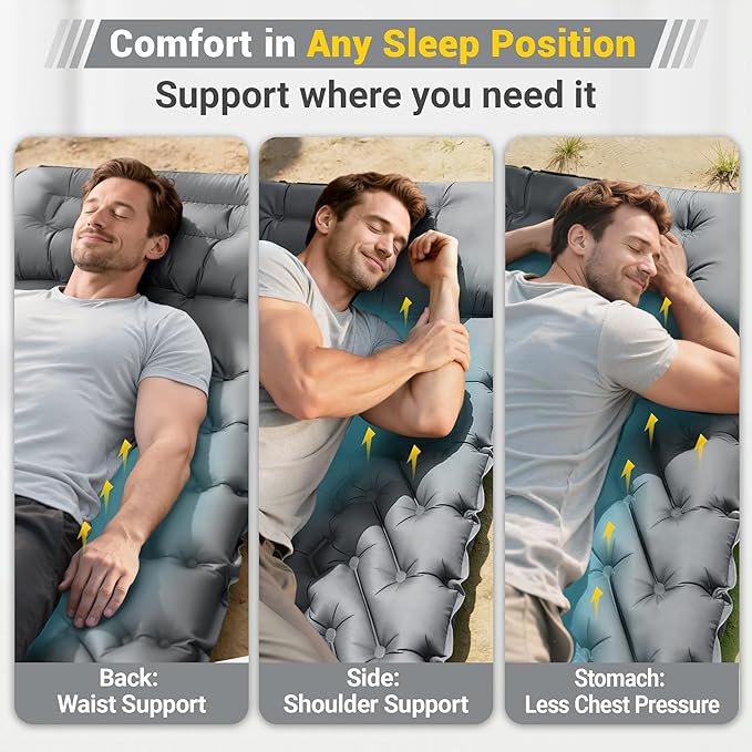 Sleeping Pad for Camping, Backpacking Sleeping Mat with Built-in Pillow and Foot Pump, 4in Thick Compact Camping Air Mattress for Hiking Tent Road Trip Car Camp Travel Gear