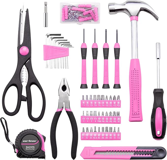 CARTMAN Home Tool Set Kit, Basic Household Hand Tools with Storage Case Light Pink