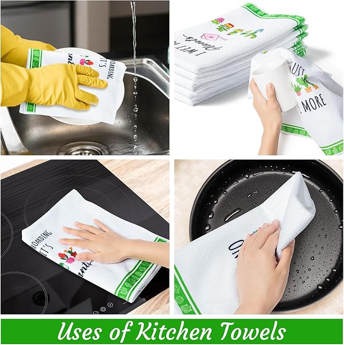 R HORSE 5Pcs Funny Kitchen Towels - Succulent Cactus Plant Kitchen Dishcloth Green Theme Absorbent Cleaning Dishcloth Bar Hilarious Hand Towel Gift for Housewarming Plant Lover Lady Women