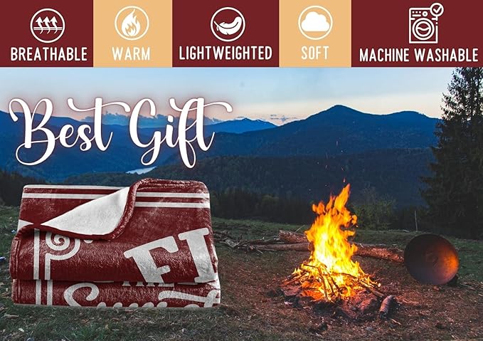 Camping Gifts for Women Men Lovers Throw Blanket, Happy Campers Decor Outdoor, RV Campsite Travel Hiking - Fire Pit, 50" x 65"
