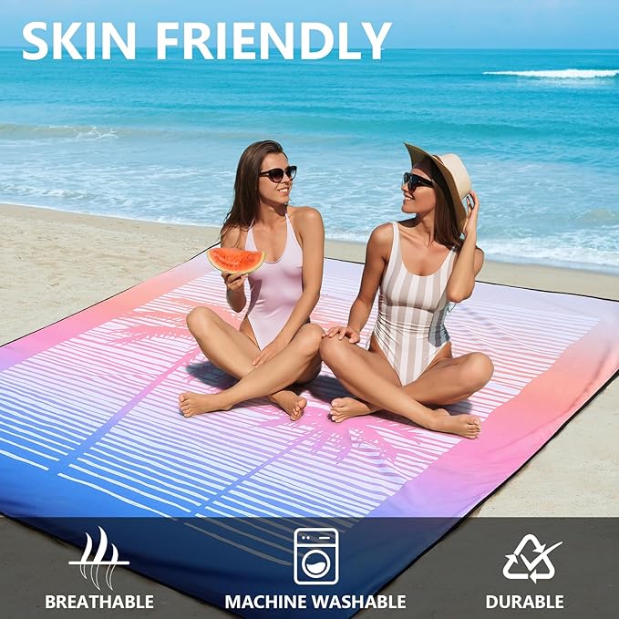 WIWIGO Beach Blanket Waterproof Sandproof Beach Mat 79" X 83"/10'x9'for 2-8 Adults Quick Drying Outdoor Picnic Mat Beach Accessories for Travel, Camping, Hiking