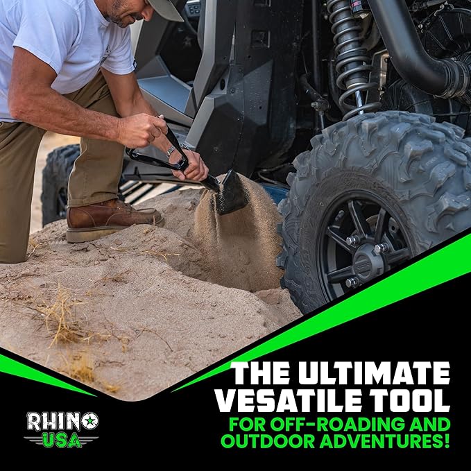 RHINO USA Folding Survival Shovel w/Pick - Heavy Duty Carbon Steel Military Style Entrenching Tool for Off Road, Camping, Gardening, Beach, Digging Dirt, Sand, Mud & Snow.