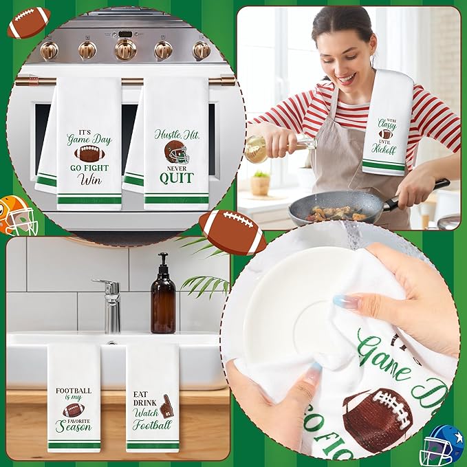 R HORSE Funny Football Kitchen Dish Towels - 5Pcs Sport Themed Game Day Kitchen Hand Towels, Absorbent Cleaning Dishcloth Home Bathroom Decor for Football Lovers Game Day Party Supplies