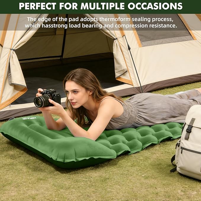 HiiPeak Camping Sleeping Pad, Suede Top Camping Mat with Pillow, Built-in Foot Pump Inflatable Sleeping Pads Compact for Camping Backpacking Hiking Traveling Tent