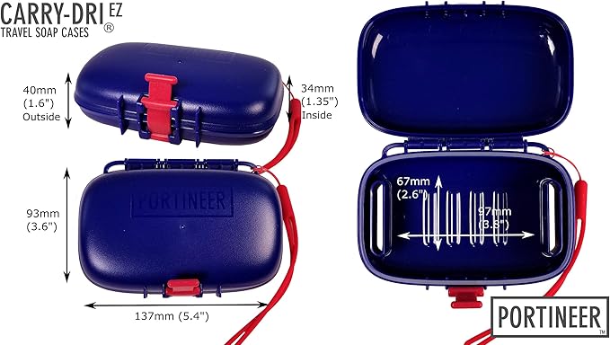 Carry-Dri EZ Travel Bar Soap Container & Dish - Dries with Patented Air Vents - Durable Leakproof Soap Holder - Compact Soap Bar Case - Ultimate Portable Soap Box for Traveling - Blue-Red