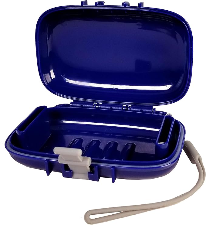 Carry-Dri EZ Travel Bar Soap Container & Dish - Dries with Patented Air Vents - Durable Leakproof Soap Holder - Compact Soap Bar Case - Ultimate Portable Soap Box for Traveling - Blue-Grey