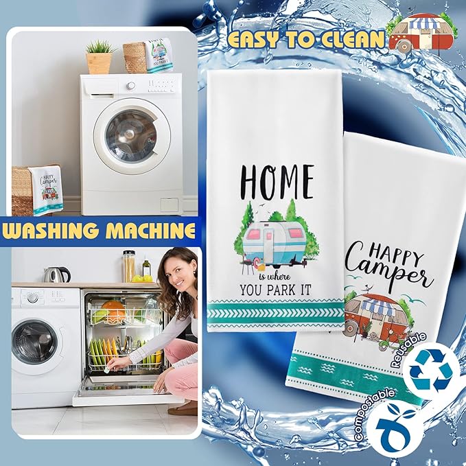 CHENGU 4 Pcs Camping Dish Towel Pot Holder Oven Mitt Gifts Camping Must Have Accessories Essentials Making Memories One Campsite at a Time RV Kitchen Towel Absorbent Soft Hand Dishcloth