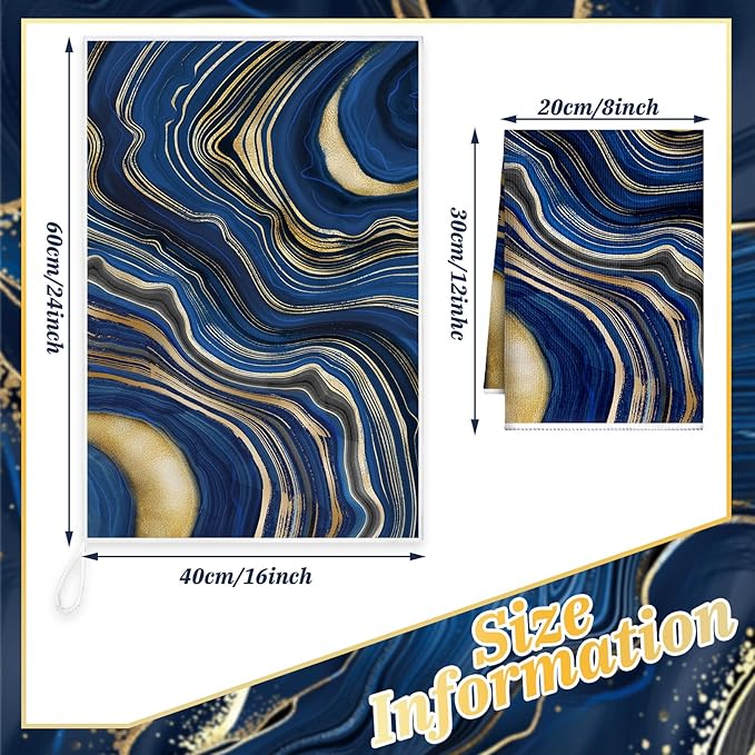 Boyiee 6 Pcs Marble Hand Towels Blue and Gold Towels Navy Blue Kitchen Towel Modern Gifts Absorbent Soft Decorative Dish Cloths Tea Towel Set Kitchen Decor Ocean Gift for Holiday Farmhouse Bathroom