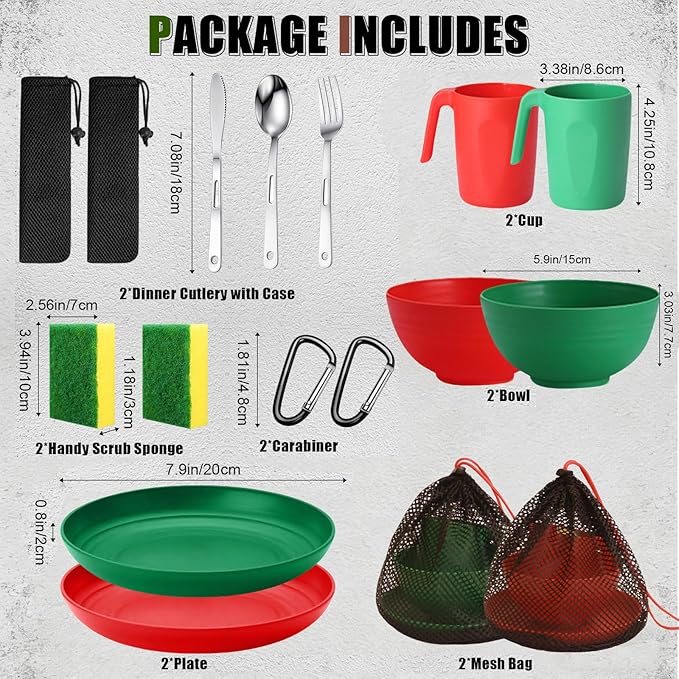 Scout Camping Mess Kit for Person Boy Scout Dishes Set Girl Scout Mess Kit with Mesh Bag Reusable Light Weight Eating Utensils Plastic Camping Cutlery Set for Travel Camp