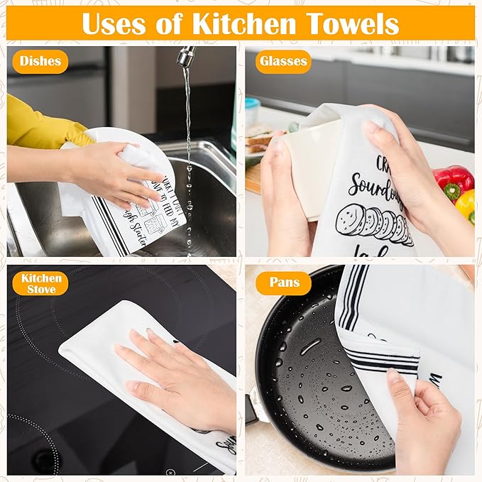 R HORSE Funny Kitchen Dish Towels - 5Pcs Sourdough Tea Bread Kitchen Hand Towels, Soft Absorbent Cleaning Dishcloth Bread Making Baking Gifts for Women Hostess Baking Lovers Sourdough Accessories
