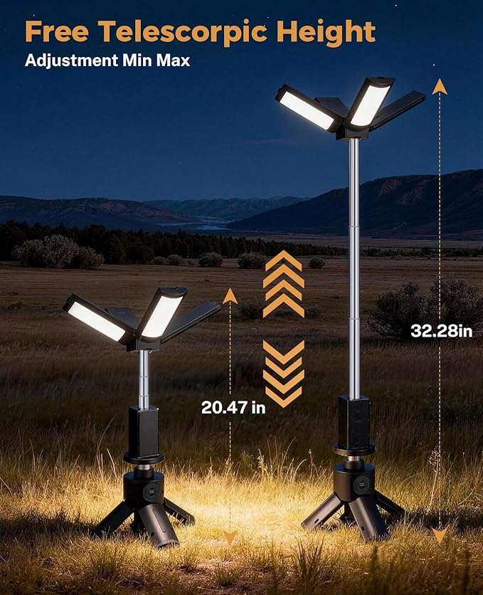 Telescopic Camping Light, 12000mAh Rechargeable Camping Lights Portable with Stand Collapsible Outdoor Camping Lanterns 7200/5000/3600K Dimmable IPX5 Waterproof for Camping Hiking Emergency