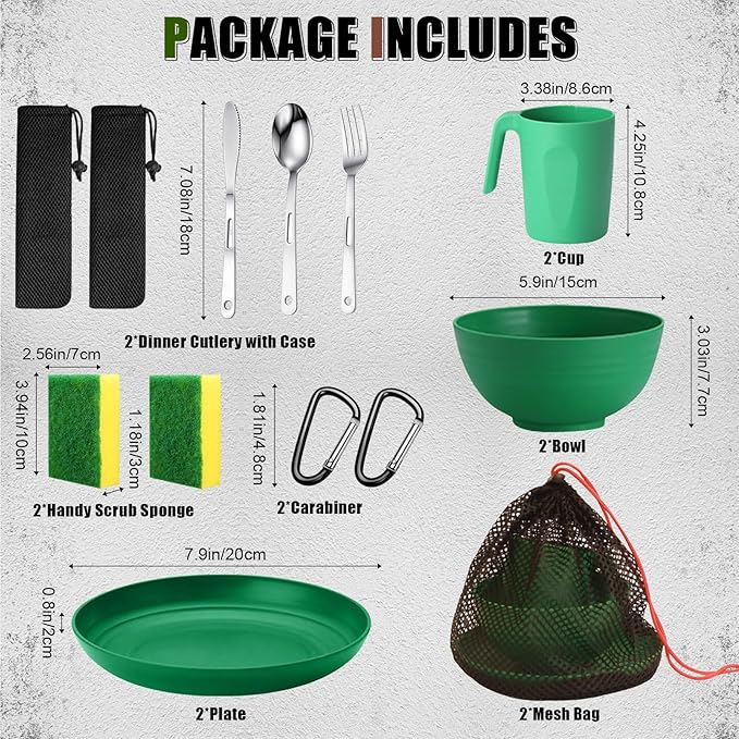 Scout Camping Mess Kit for Person Boy Scout Dishes Set Girl Scout Mess Kit with Mesh Bag Reusable Light Weight Eating Utensils Plastic Camping Cutlery Set for Travel Camp