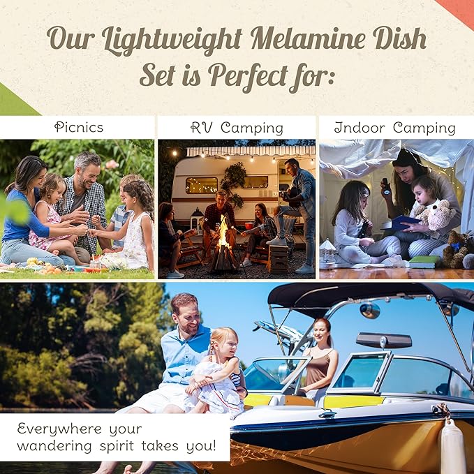 Melamine Dinnerware Sets - 6-pc Marine Dish Set - 2 Bowls, 2 Salad & 2 Dinner Melamine Plates for Indoor & Outdoor - BPA Free, Dishwasher Safe, Shatter-Res Dinnerware Set - Camping Dishes, Camp Casual