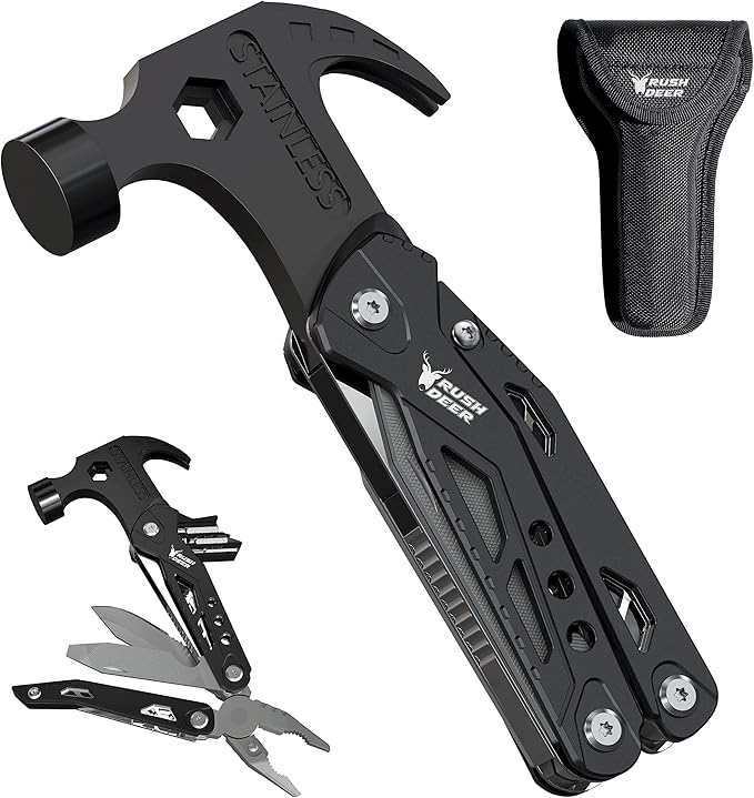 RUSH DEER 14-in-1 Multitool, Valentines Day Gifts for Men Dad Gifts, Mini Hammer Multitool, Small Hammer Tool, Survival Gear and Supplies, Christmas Gift for Boy Husbands