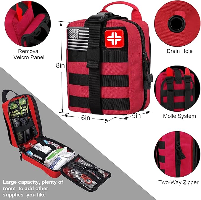 LUXMOM Emergency Survival Kit and First Aid Kit, 142Pcs Professional Survival Gear and Supplies Equipment with Molle Pouch, Gift for Christmas Men Dad Husband Camping Hiking Hunting Outdoor Adventure
