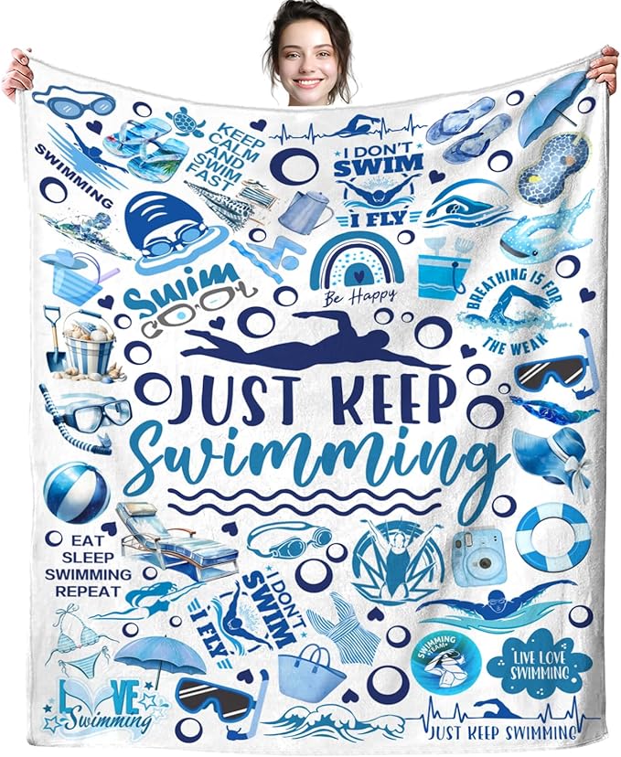 Swimming Blanket Merch Soft Cozy Flannel Swimming Sports Theme Throw Blanket Decor Bedding Gifts for Girls Women Kids Adults 80"x60"