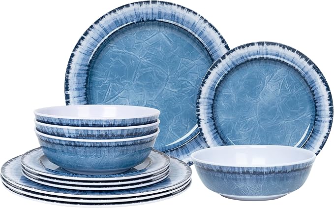 AELS Melamine Dinnerware Set of 12 Pcs Dinner Dishes Set for Indoor and Outdoor Use, Dishwasher Safe, Lightweight Unbreakable, Navy Blue