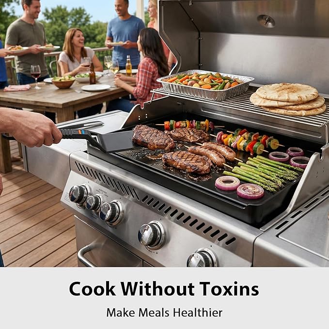 Utheer Griddle Combo Set, Cast Aluminum Flat Top Griddle with 23" x 16" Ceramic Nonstick Stove Top Griddle and Large Grill Griddle, Fast Heating Indoor Outdoor Griddle for Gas Grill, BBQ and Camping