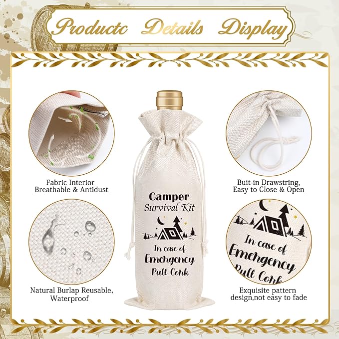 Wxiben Camping Gifts for Women Men - Campers Wine Gift Bag Gifts for Camper Lovers Fun Camping Stuff Camp Gifts for Girls Camper Survival Kit Wine Bag for Champagne Travel Outdoor Holiday Party Favor