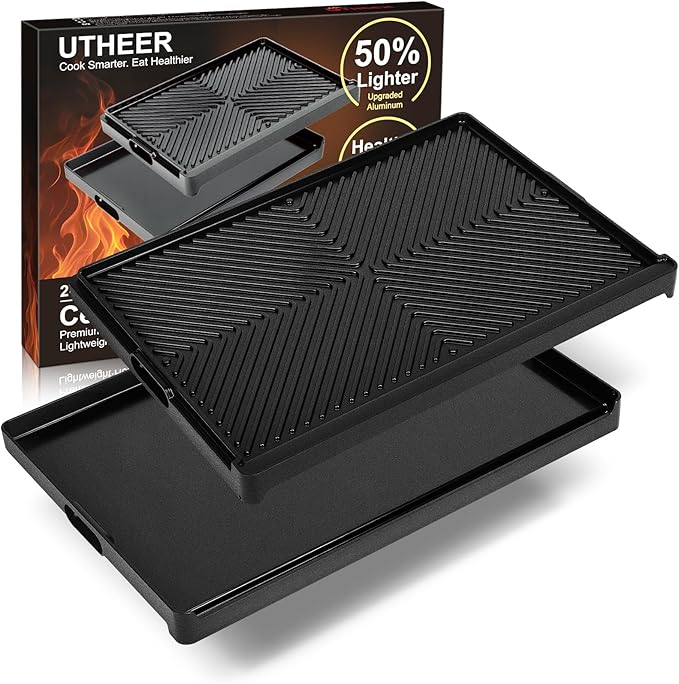 Utheer Stove Top Griddle for Gas & Electric Stove — Lightweight Cast Aluminum, Flat Top Nonstick Reversible Grill & Griddle Pan for Stovetop Cooking, PFAS-Free Ceramic Nonstick, 23" x 16"