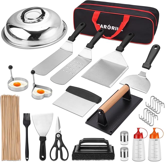 PARGRILL 128 PCS Griddle Accessories Kit - Premium Flat Top Grill Accessories Set for Blackstone & Camp Chef, Stainless Steel BBQ Tool Utensils Gift Grilling Set for Lover Outdoor Men Women dad