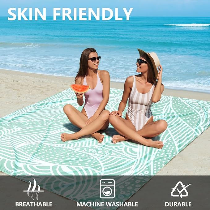 WIWIGO Beach Blanket Waterproof Sandproof Beach Mat 79" X 83"/10'x9'for 2-8 Adults Quick Drying Outdoor Picnic Mat Beach Accessories for Travel, Camping, Hiking