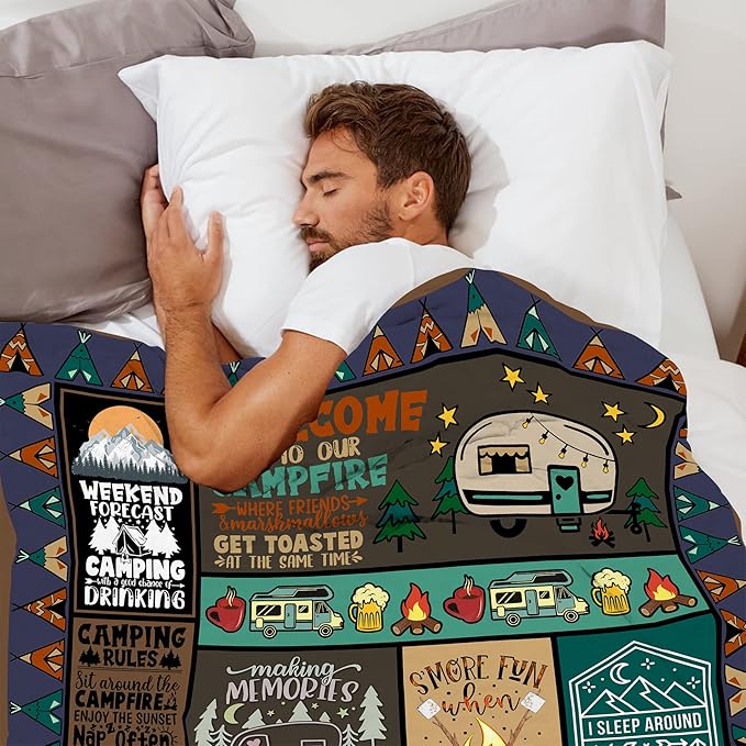 Camping Gifts Blanket 80"X 60", Cool Camping Gifts for Women/Men - Funny Present for Rv Camp - Camper Gifts for Boy/Girl - Best Camper Gift Ideas - Summer Camp Souvenirs Gifts Throw