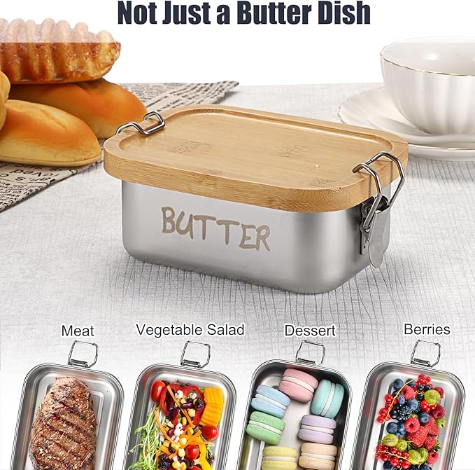 BSTKEY Stainless Steel Butter Dish with Lid for Countertop, Butter Holder with Silicone Sealing for Kitchen, Food Container for Picnic, Unbreakable Butter Keeper, Holds 1 Stick East Coast Butter