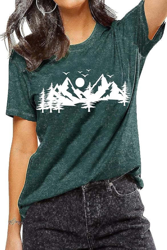 Happy Camp T-Shirt Women Hiking Mountain Adventure Novelty Workout Funny Saying Cute Graphic Athletic Shirt
